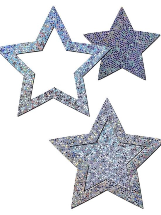 Pastease Peek-a-Boob: Silver Glitter Star Frame & Center Nipple Pasties
