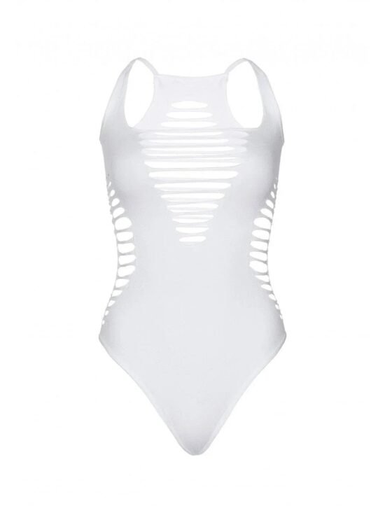 Leg Avenue Seamless Shredded Racer Back Thong Bodysuit - O/S - White